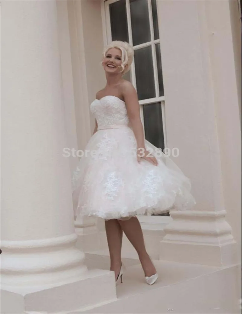 

Vestidos de Novia Bridal Gown Illusion sheer lace Sweetheart short fully lace Mini Short white women wedding Dresses