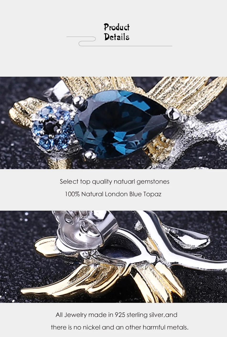 GEM'S балетные 925 пробы серебряные серьги ручной работы 1.30Ct натуральный Лондон Голубой топаз серьги-гвоздики в виде птицы для женщин Свадебные украшения