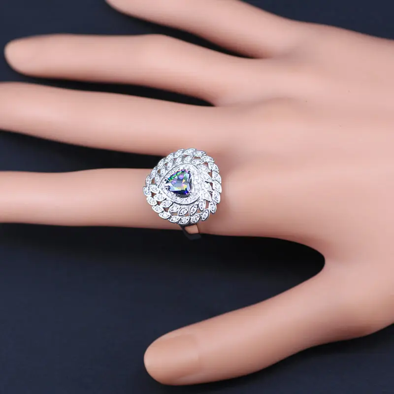 Женский ювелирный комплект из колье сердца и кольца|bridal jewelry|zirconia jewelryjewelry set 925 |