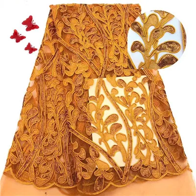 

Жженый оранжевый тюль, кружево в нигерийском стиле с блестками, вышитые кружева для свадебного шитья