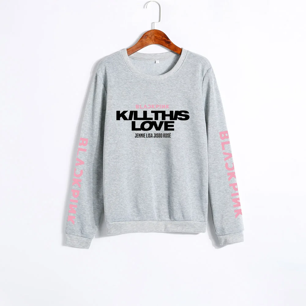 Gray XUANSHOW унисекс Одежда для любителей корейский язык BLACKPINK KILL THIS LOVE Альбом Буквы Кофты мужчина Женщина пуловер Sudadera Mujer - Цвет: Gray