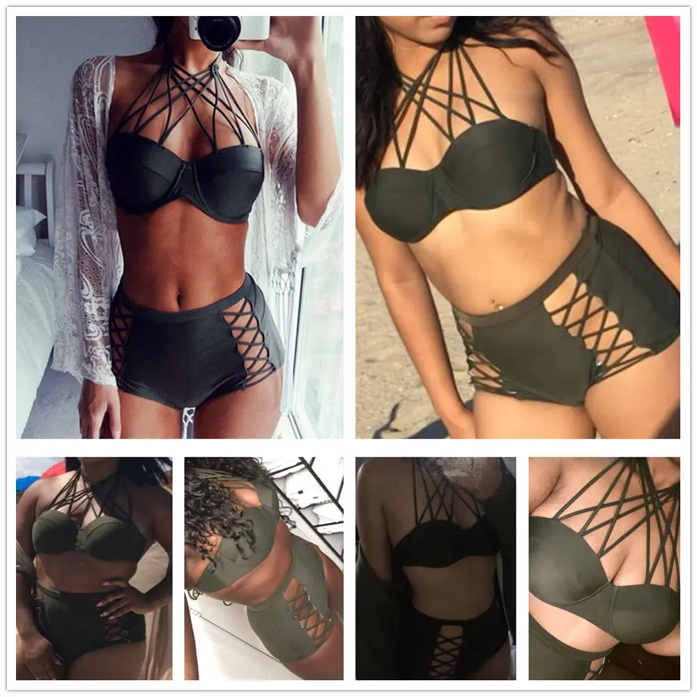 Новый Бразильский бикини женский купальник с высокой талией пуш ап набор