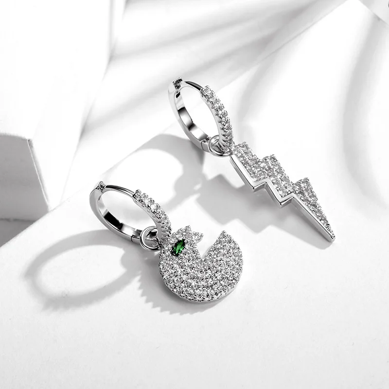 AAA + модные Асимметричные Серебристые серьги кольца с микрозакрепкой из фианита