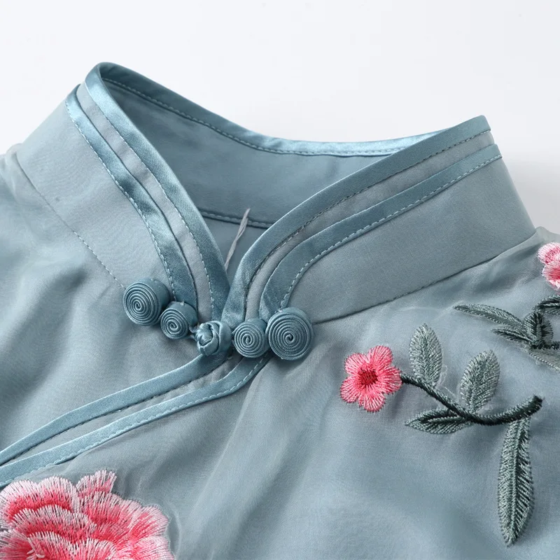 Шелковое платье cheongsam с вышивкой и воротником стойкой супер сказочное мозаичное