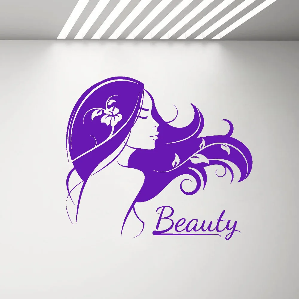 Красивая девушка леди силуэт Наклейка на стену спальня волос салона красоты