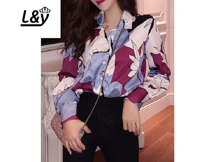 L & Y разноцветная блузка с принтом женская модная весенне осенняя блуза длинными