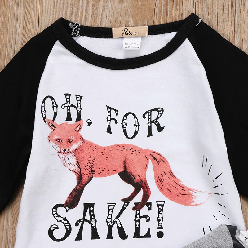 2PCS Newborn Baby Boy Girl Fox Clothes Long Sleeve Cotton T-shirt Tops+Long Pant Legging Outfit Toddler Kids Clothing Set | Детская