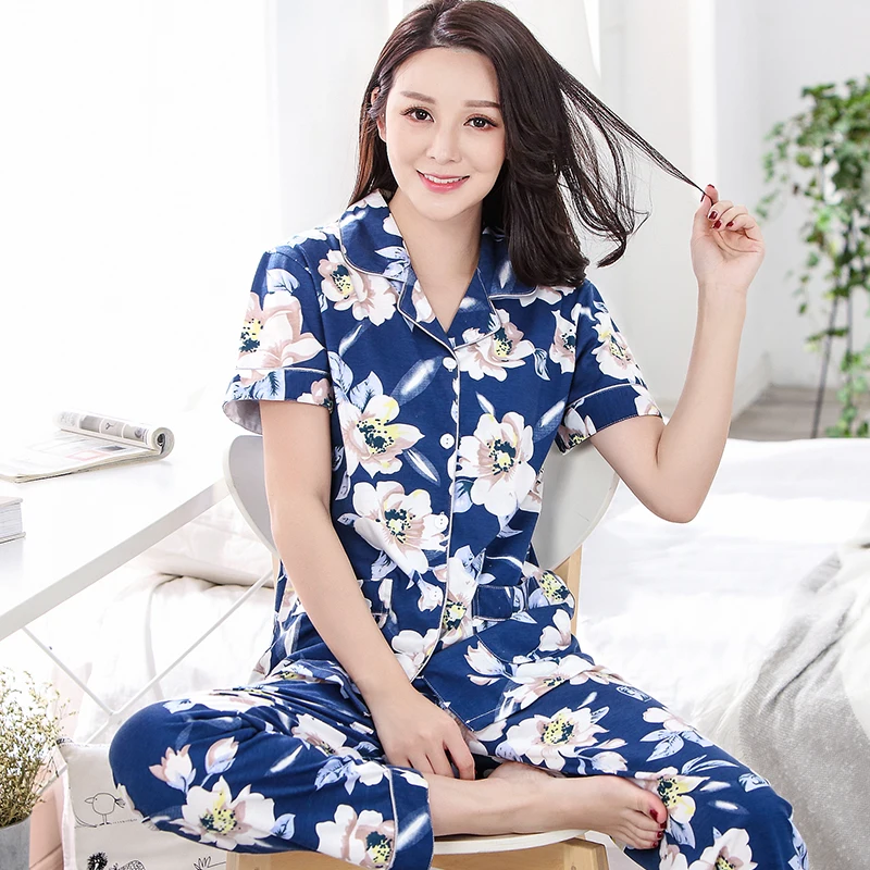 Летнее платье с цветочным принтом стильная пижамы для женщин размера плюс M XXXL