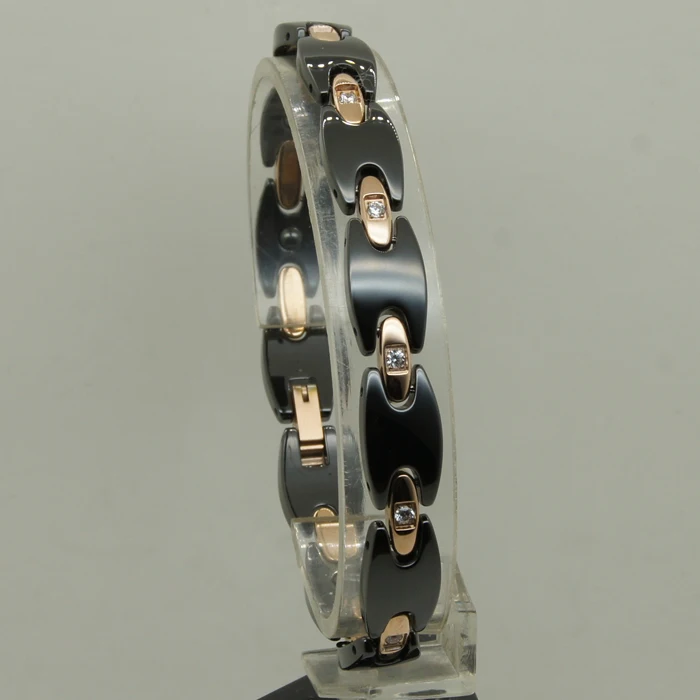 Элегантный черный магнитный керамический браслет из розового золота со