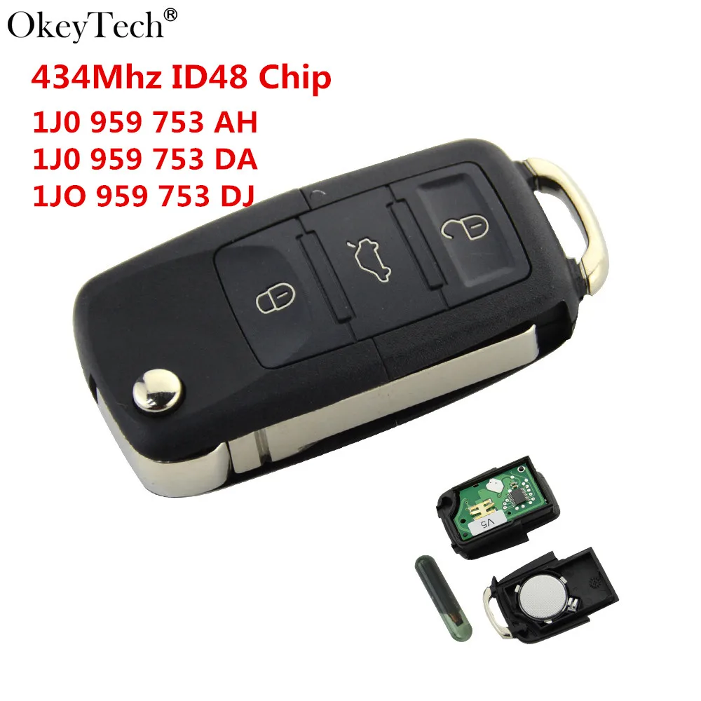Okeytech 3 кнопки флип складной автомобиль дистанционного ключа для VW Passat Polo Golf Touran