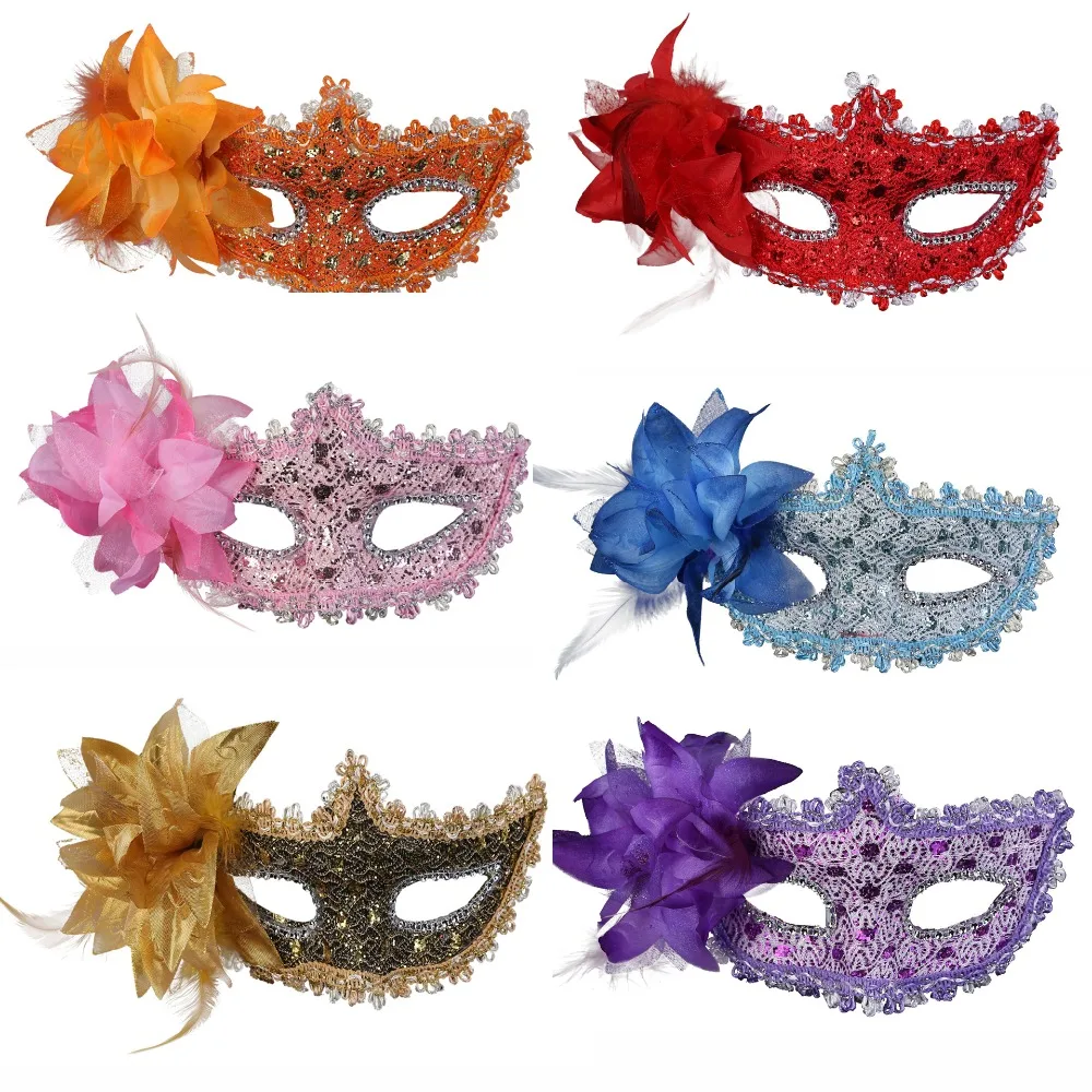 Сексуальная кружевная Венецианская маска венецианские перья цветок для свадьбы