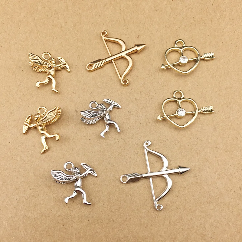 

10pcs Cupid Arrow Love Shape Charms Earring DIY Material Gold Silver Tone Metal Pendants Hair Alloy Jewelry Accessories YZ117