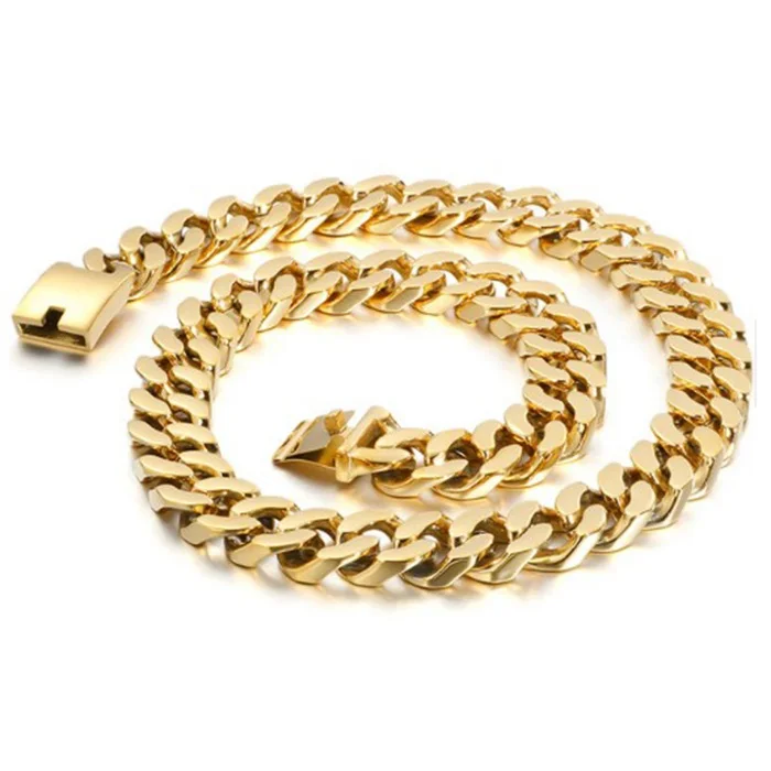 

Heavy Mens Biker Necklace Classic Gold tone Chunky Cuban Curb Link Chain 20MM Wide Necklace 316L Stainless Steel Jewelry 72cm