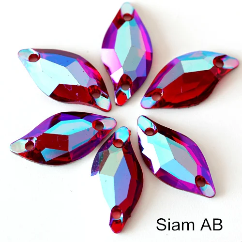 siam ab Большая распродажа! 9x20 мм 50 шт полимерные Стразы в форме листа, пришивные стразы с плоской задней стороной, Стразы для шитья, 2 отверстия для одежды B0699 - Цвет: siam ab