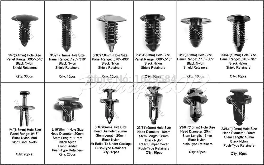 

192clip Automotive Push Pin Retainer Assortment for GM for Ford for Toyota for Honda N807721-S,1619321,N804379S 10185925,1605396
