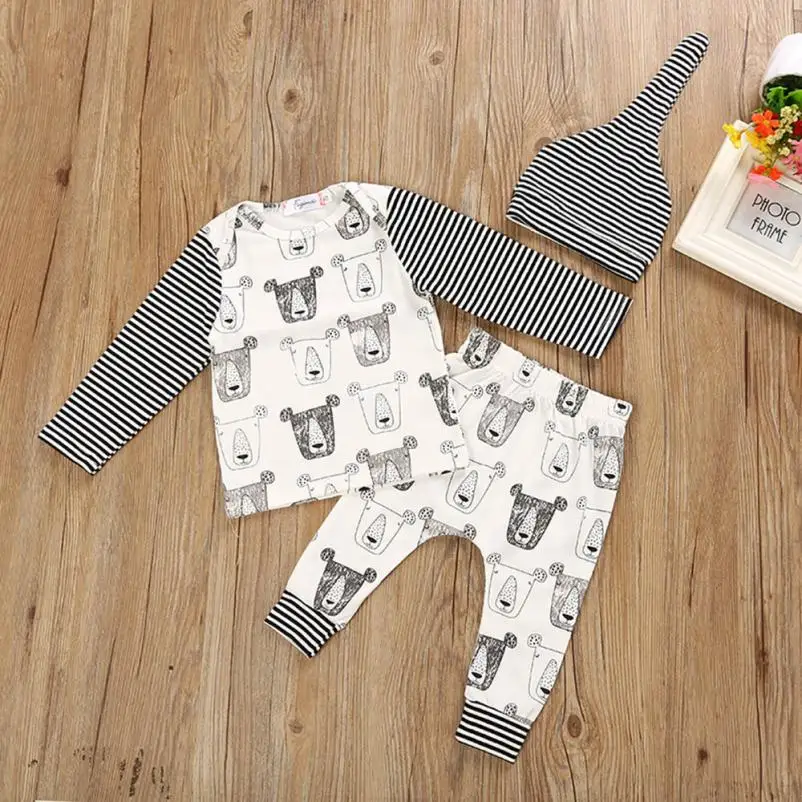 Newborn Infant Baby Girl Boy Cartoon T shirt Tops+Pants+Hat Outfit Clothes Set L9012 | Детская одежда и обувь