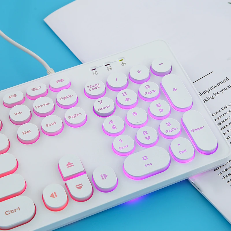 104 клавиши Ретро круглая кнопочная клавиатура USB Проводная игровая с подсветкой