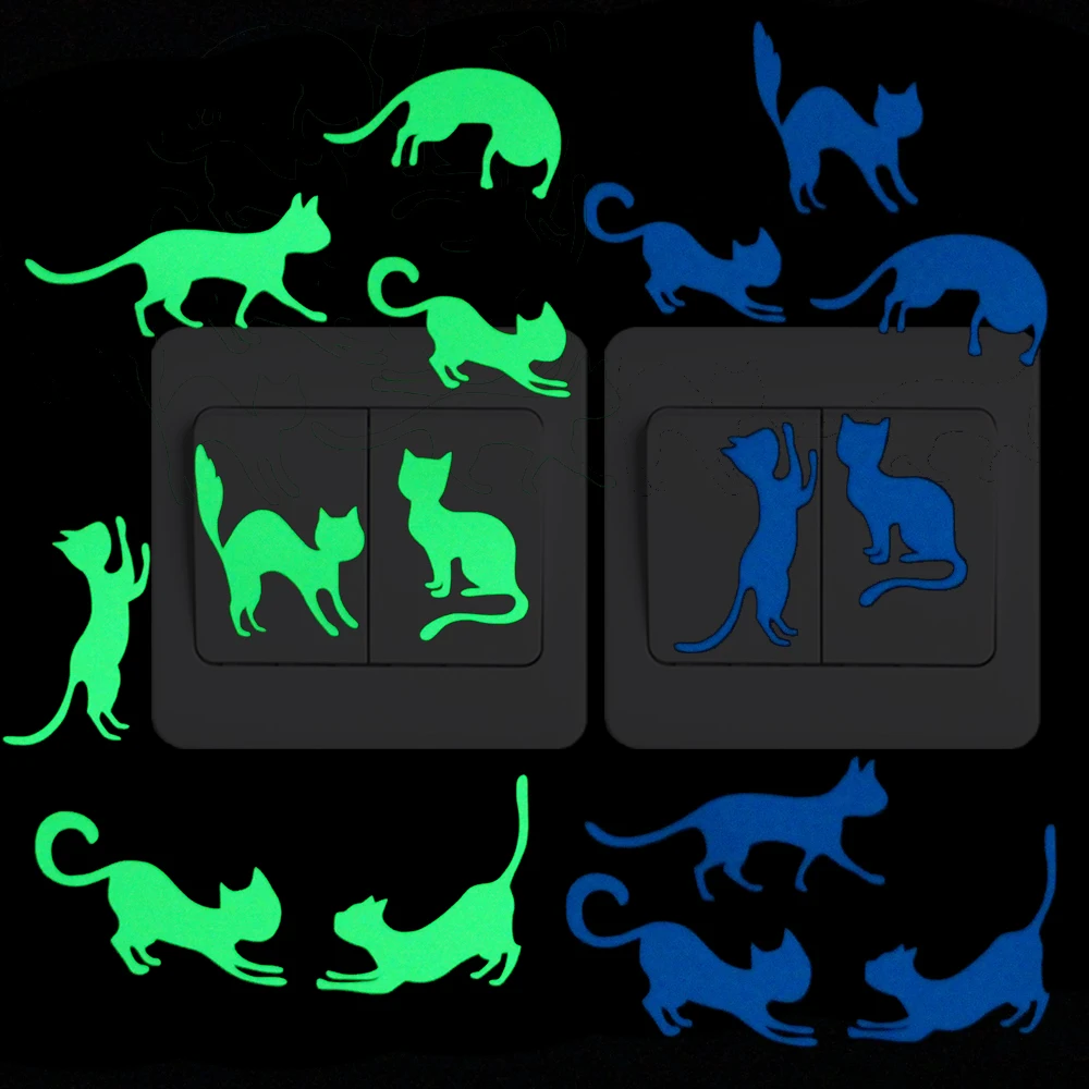 8 кошек светящийся Переключатель наклейка Милая забавная мультяшная животная