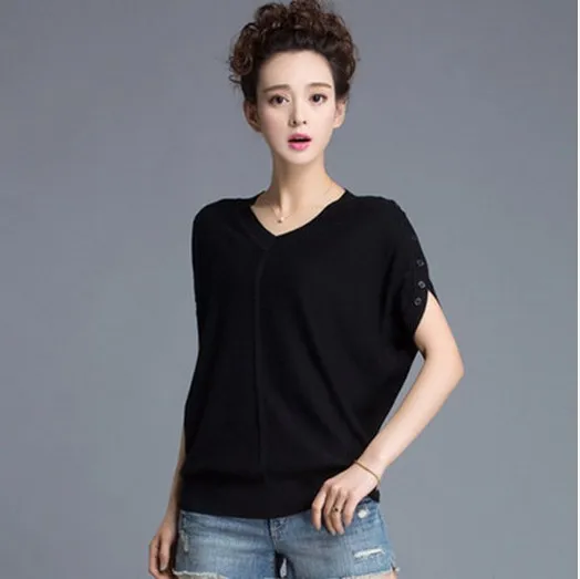 Летняя женская обувь размера плюс Однотонная футболка с короткими рукавами