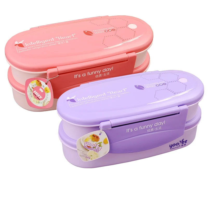 Дважды уровня печь Обед Bento Box Пластик мультфильм Коробки для обедов Еда