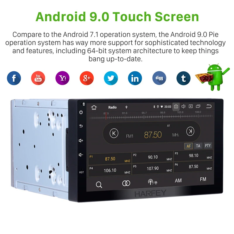 Harfey Универсальный Android 9 0 2Din gps Автомобиль Радио Стерео для NISSAN TOYOTA YARIS RAV4 VIOS QASHQAI