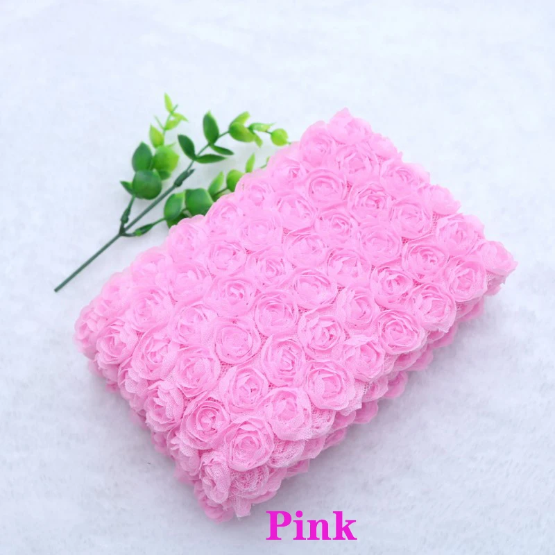 Pink 1Y/Лот, 13 цветов, цветок розы, 3D, 8 см, шифон, кружевная отделка, лента, ткань для аппликации, шитье, свадебное украшение для головного убора, аксессуары - Цвет: Pink