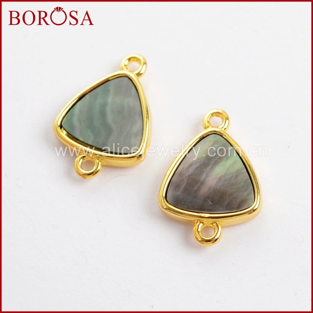 

BOROSA 10PCS New 12mm Triangle Multi-kind Faceted Stones Gold Color Connector Beads Amethysts Shell Double Charms Jewelry WX991