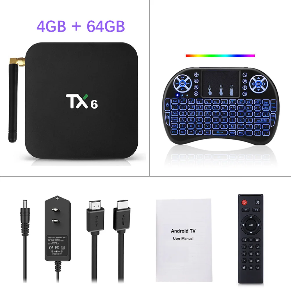 4G 64G i8 Blacklit Android 9,0 ТВ приставка TX6 4 Гб 64 Гб 5,8G Wifi Allwinner H6 четырехъядерный USD3.0 BT4.2 4K Google Play Youtube телеприставка TX6 Netflix Med - Цвет: 4G 64G i8 Blacklit