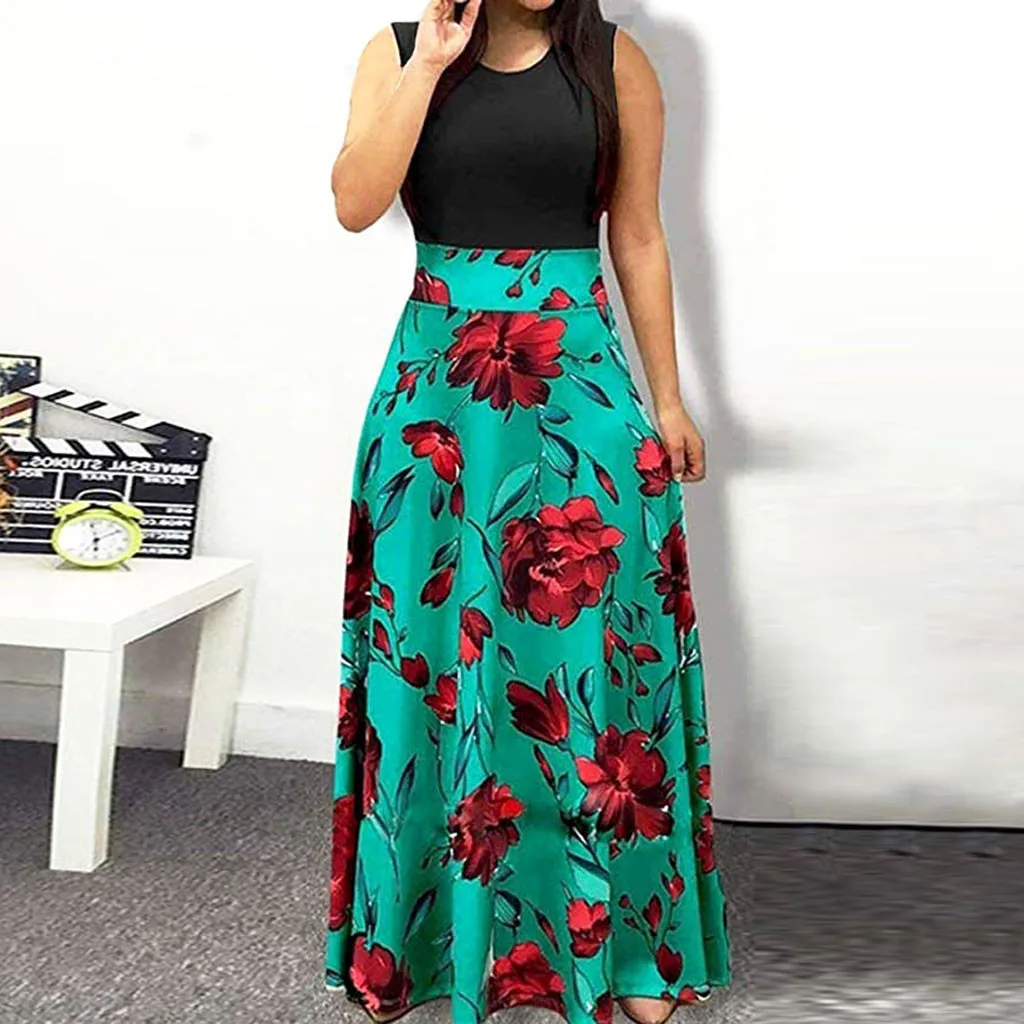 Женское платье без рукавов с цветочным принтом повседневный свободный сарафан