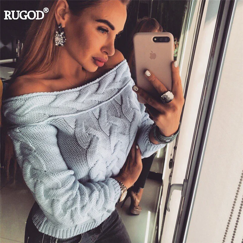 Женский вязаный свитер Rugod Модный пуловер с открытыми плечами и длинными