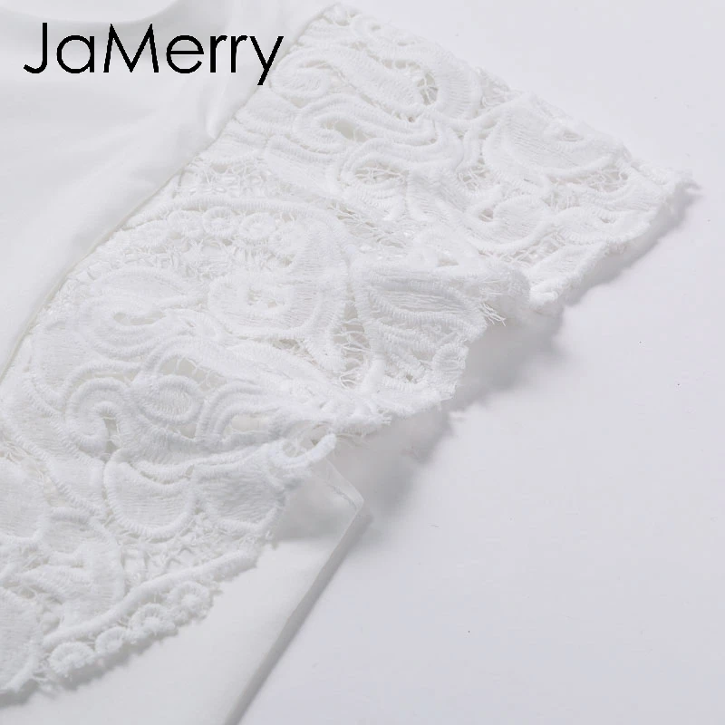 JaMerry/элегантная белая кружевная блузка с рюшами и рукавами для женщин летняя