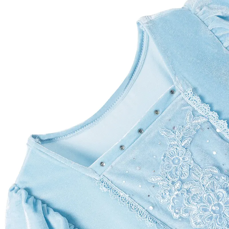 Girls Cendrillon Dress up Cosplay Costumes Kids Puff Sleeve Embroidery Blue Clothes Child Christmas Birthday Princess Dresses | Детская