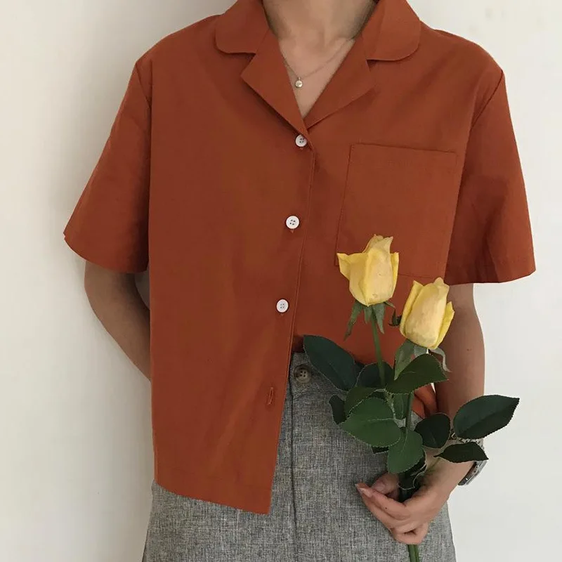 

Retro Summer Short Sleeve Shirt Loose Cardigan 2018 Women Shirt Casual Blusas