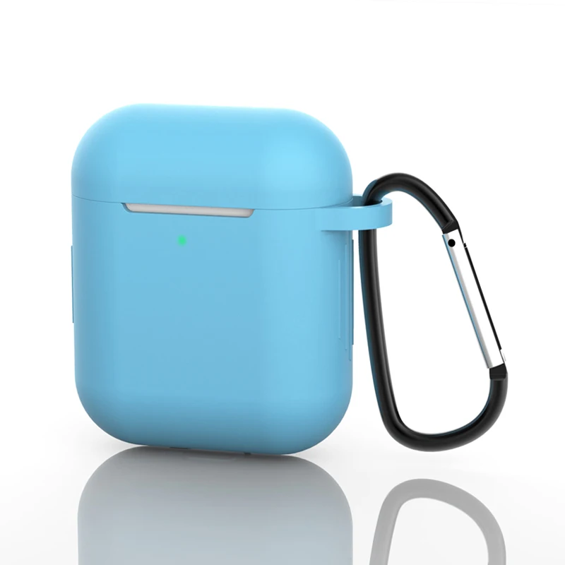 Blue Силиконовые чехлы для Airpods 2-й защитный чехол для наушников чехол для Apple AirPods 1/2 Air pods 2 ударопрочный чехол с крюком - Цвет: Blue