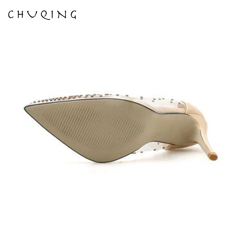 CHUQING 2019 Сезон весна-осень Новинка На высоком каблуке Модные прозрачные стразы