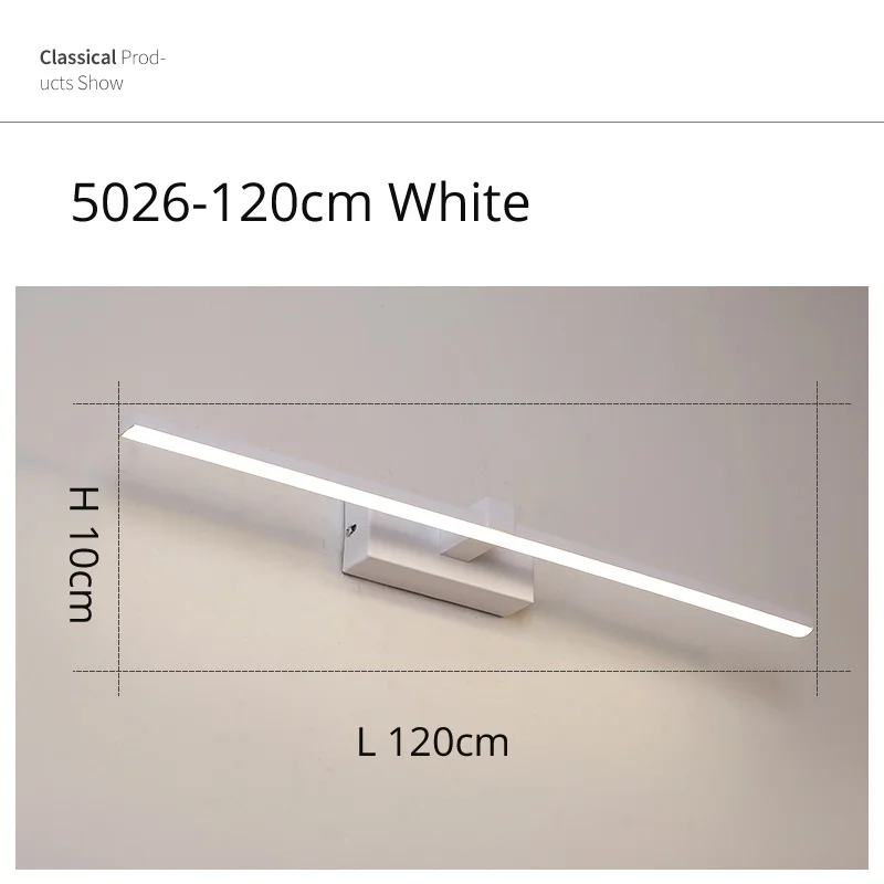 white 120cm Светодиодный Ванная комната настенный светильник зеркало с подсветкой черный/белый цвет 400/600/800/1000/1200 мм современный макияж зеркало с Ванная Комната Комод светодиодный зеркало с подсветкой led лампа - Цвет абажура: white 120cm