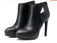 women boots stretch slim short black leather boots fashion buckle thin high heels shoes sapatos