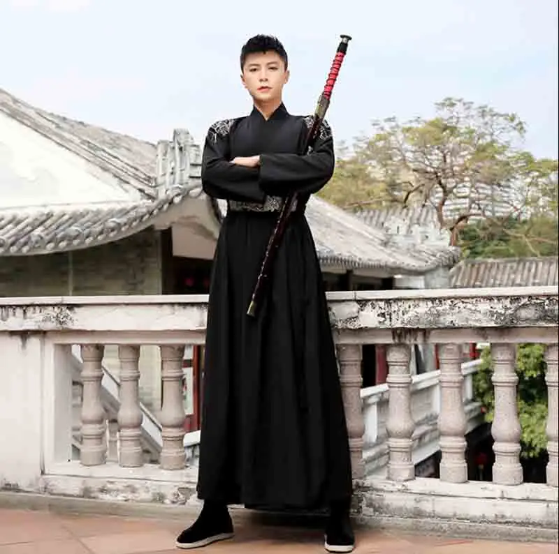 Мужской винтажный костюм Hanfu черный для косплея одежда на Хэллоуин маскарадное
