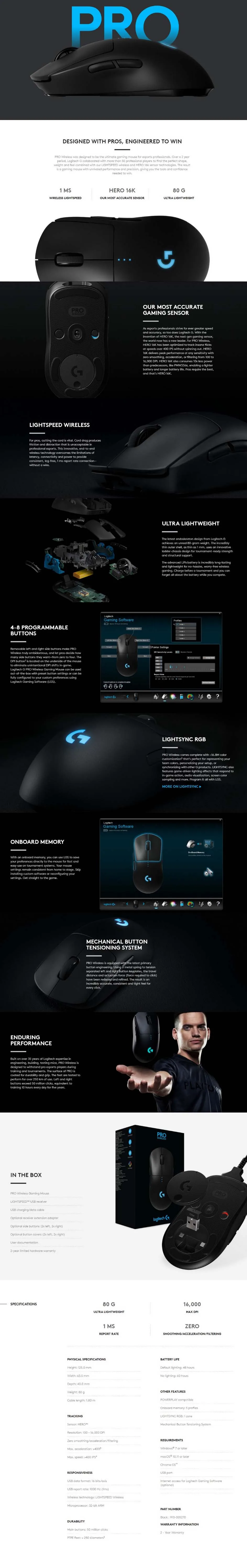 Беспроводная игровая мышь logitech G PRO, RGB, двойной режим с датчиком HERO 16K dpi, лазерная геймерская мышь LIGHTSPEED, Совместимость с POWERPLAY