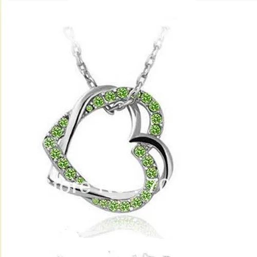 Ожерелье с кулоном из белого золота двойными сердцами|crystal pendant necklace|pendant necklacecrystal