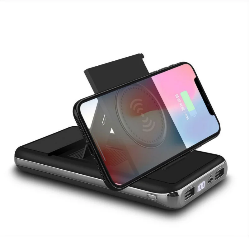 Qi беспроводной 20000 мАч портативный внешний аккумулятор 2USB lcd телефон быстрое зарядное устройство для iPhone Android с держателем телефона