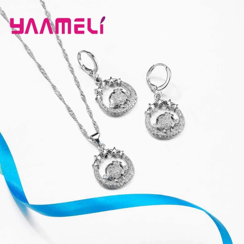 ЯМЕЛ Милый обезьянка формы со звездами 925 Серебряное колье с серьгами Набор женщин девочек Ювелирные изделия День рождения Подарок Высокое Качество