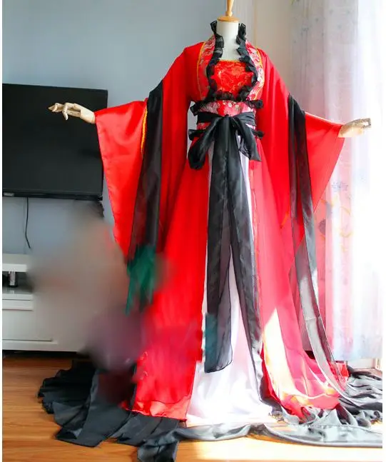 2 вида конструкций элегантный костюм феи Hanfu с длинным хвостом для ТВ Игры десять миль кустов персикового цвета Cos принцесса Sujin желтый