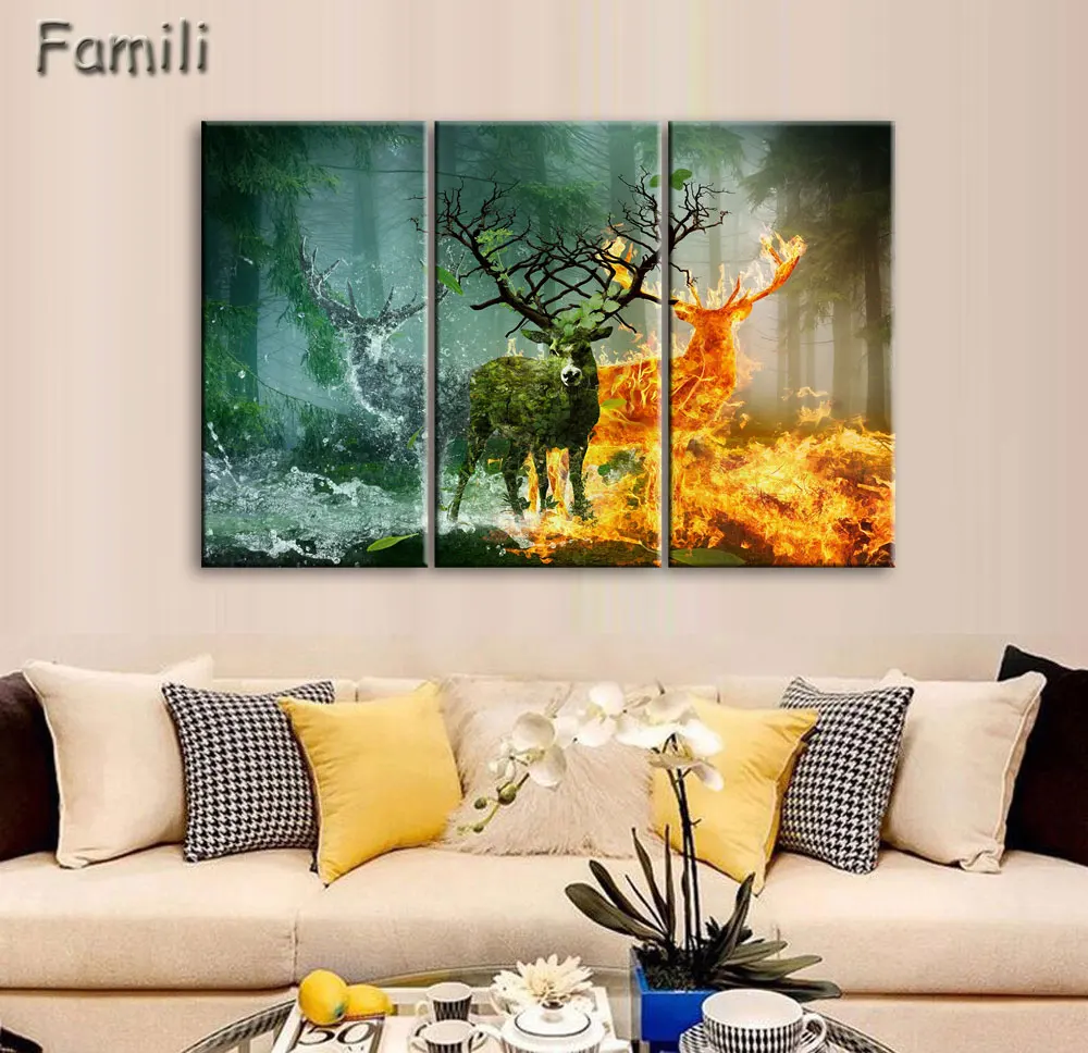 

Rushed Modular Pictures Deer Wall Art Canvas Printed Painting 3Pcs Unframed Wall Picture For Living Room Hot Cuadros Decoration