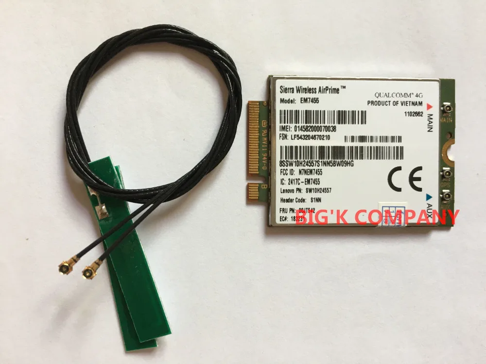 EM7455 + 2 шт. антенны FRU 00JT542 LTE CAT6 для Thinkpad L460 L560 P50 P70 T460 T460S T560 X1 YOGA 2nd gen Carbon X260|cat6|fru |