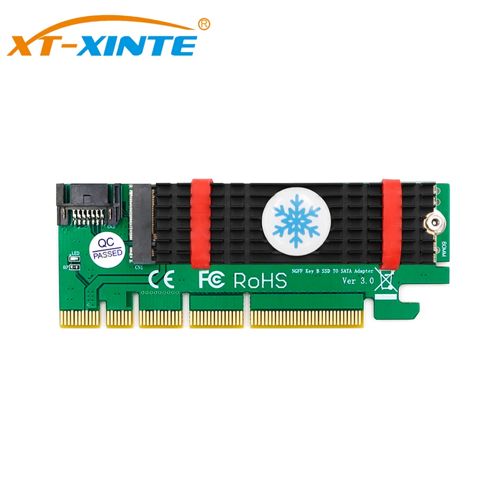 

For NGFF M.2 B Key SATA-Bus SSD to SATA3 Adapter with Heatsink PCIE x1 x4 x8 x16 Slot SATA Cable for 2230 2242 2260 2280 M2 SSD