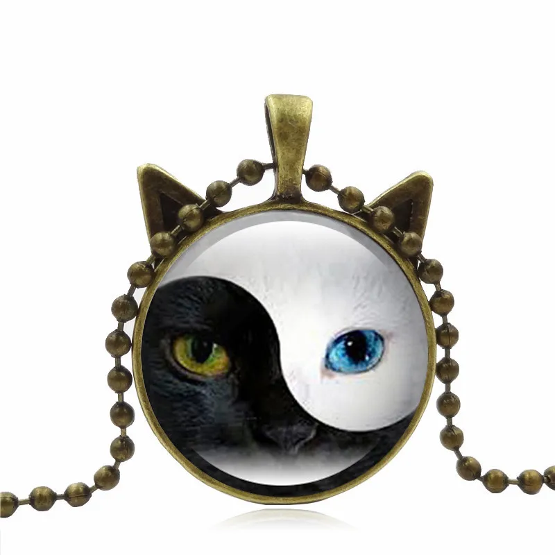 Уникальный YIN YANG Кулон Кошка Ожерелья Черный Кот Лицо Аксессуары и Украшения