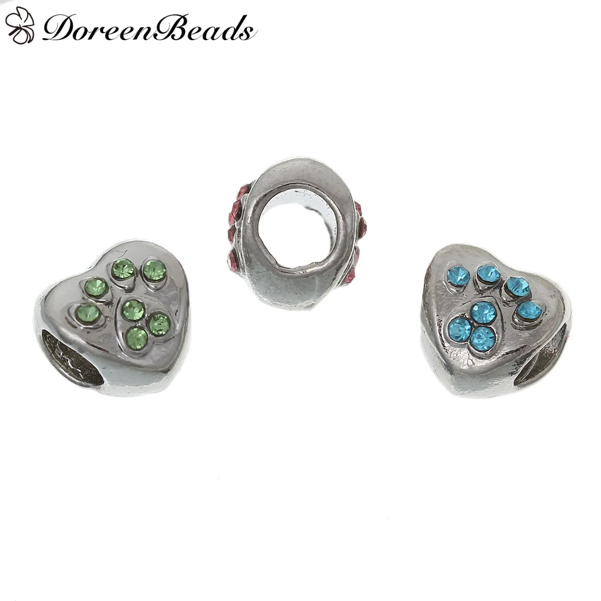 DoreenBeads Европейский Большое Отверстие Шарики Шарма Сердца Серебряный Тон След