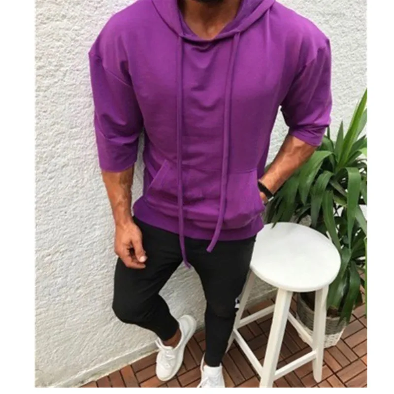 Бренд 2019 мужская с капюшоном Тонкая Повседневная Спортивная однотонная коротким
