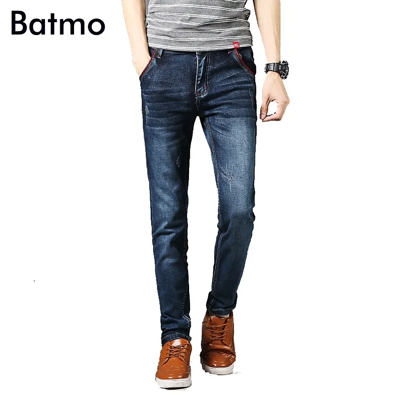 Batmo, Новое поступление, высокое качество, стройнящие, повседневные, Поцарапанные Джинсы для мужчин, синие, повседневные, эластичные джинсы, брюки-карандаш, размер от 27 до 36 Z002